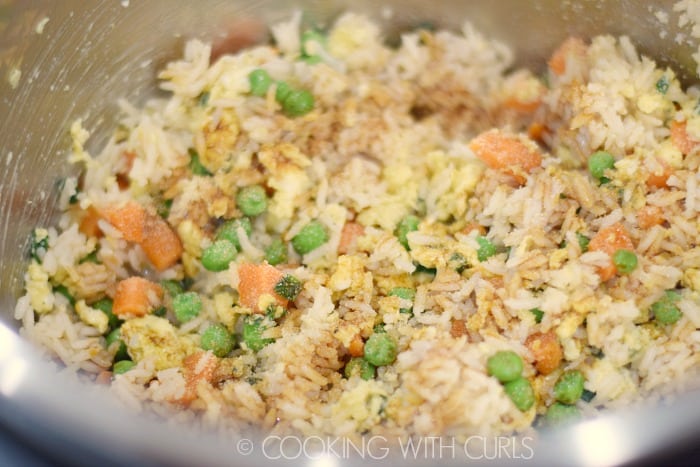 Instant Pot Fried Rice add the veggies and seasonings