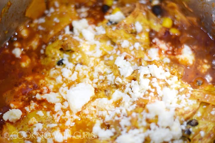 Instant Pot Mexican Casserole with crumbled Queso Fresco on top.