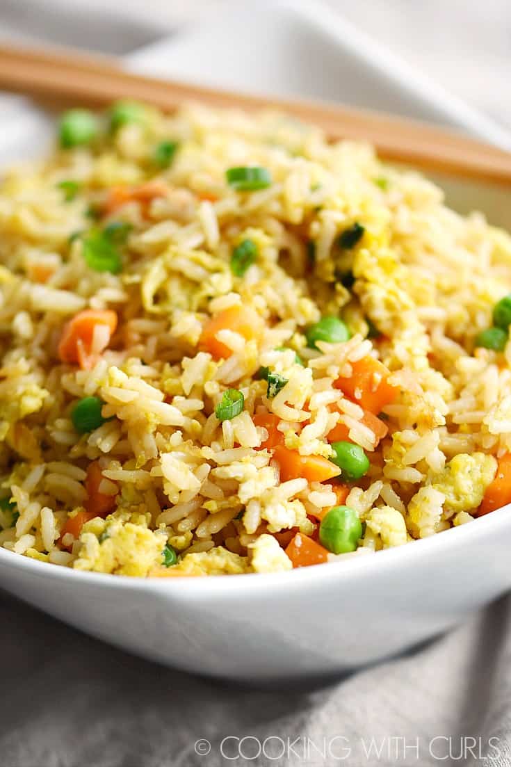 Fried rice in a large bowl.