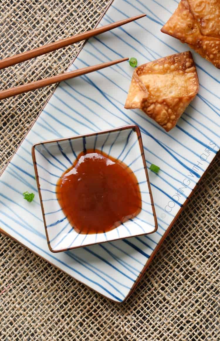 This Sweet and Sour Sauce is perfect for dipping Pork Wontons and Crab Rangoons! © COOKING WITH CURLS