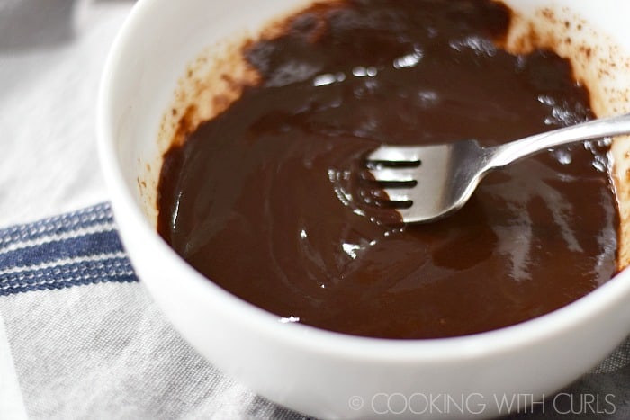 Chocolate Ganache mixed in a bowl with a fork