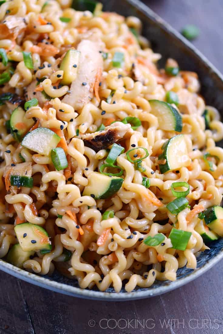 Sesame Noodles with Grilled Chicken, Carrots and Zucchini is a light yet filling meal that is perfect any time of the year! © COOKING WITH CURLS