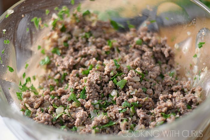 Stir Italian parsley into the meat mixture in a large bowl