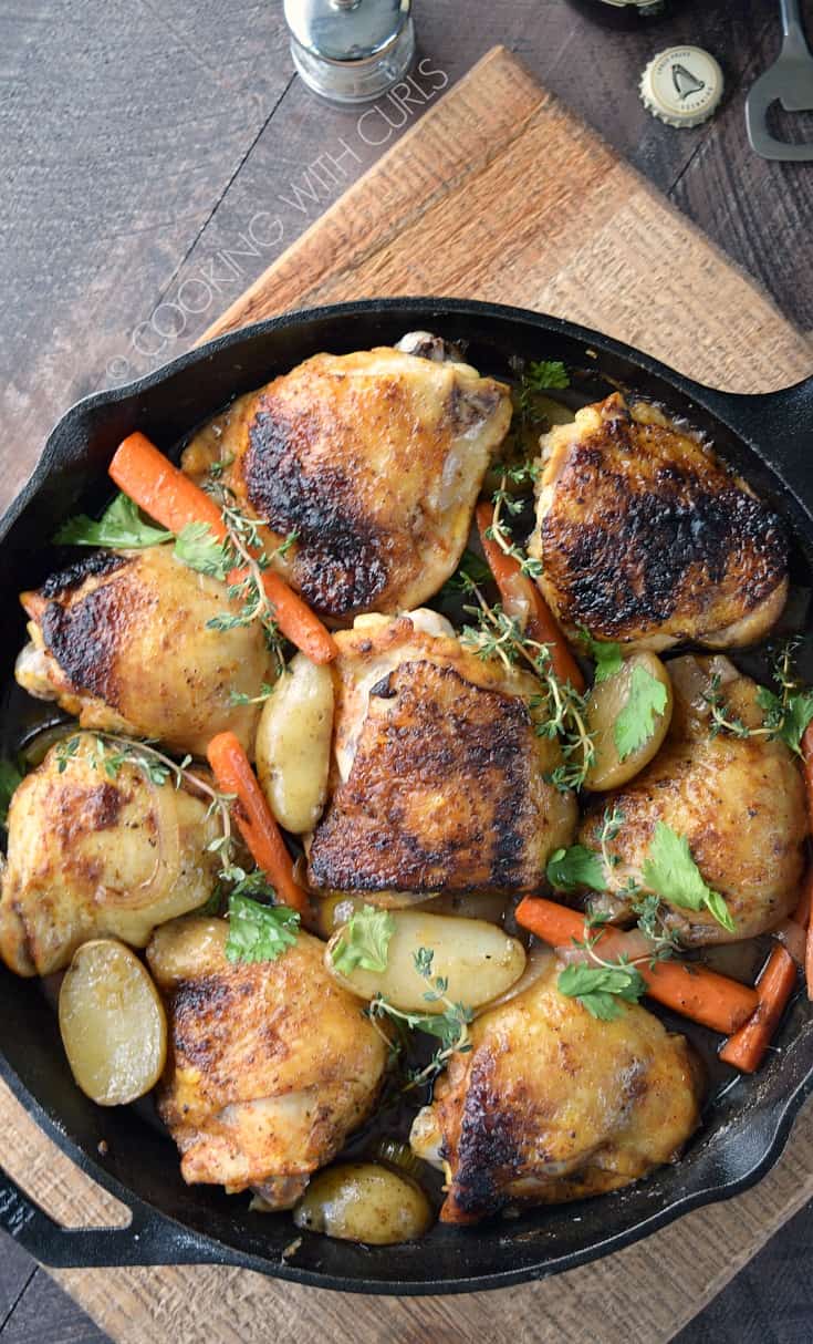 These Guinness Beer-Braised Chicken Thighs are infused with a deep, rich flavor that creates the ultimate meal any night of the week! © COOKING WITH CURLS