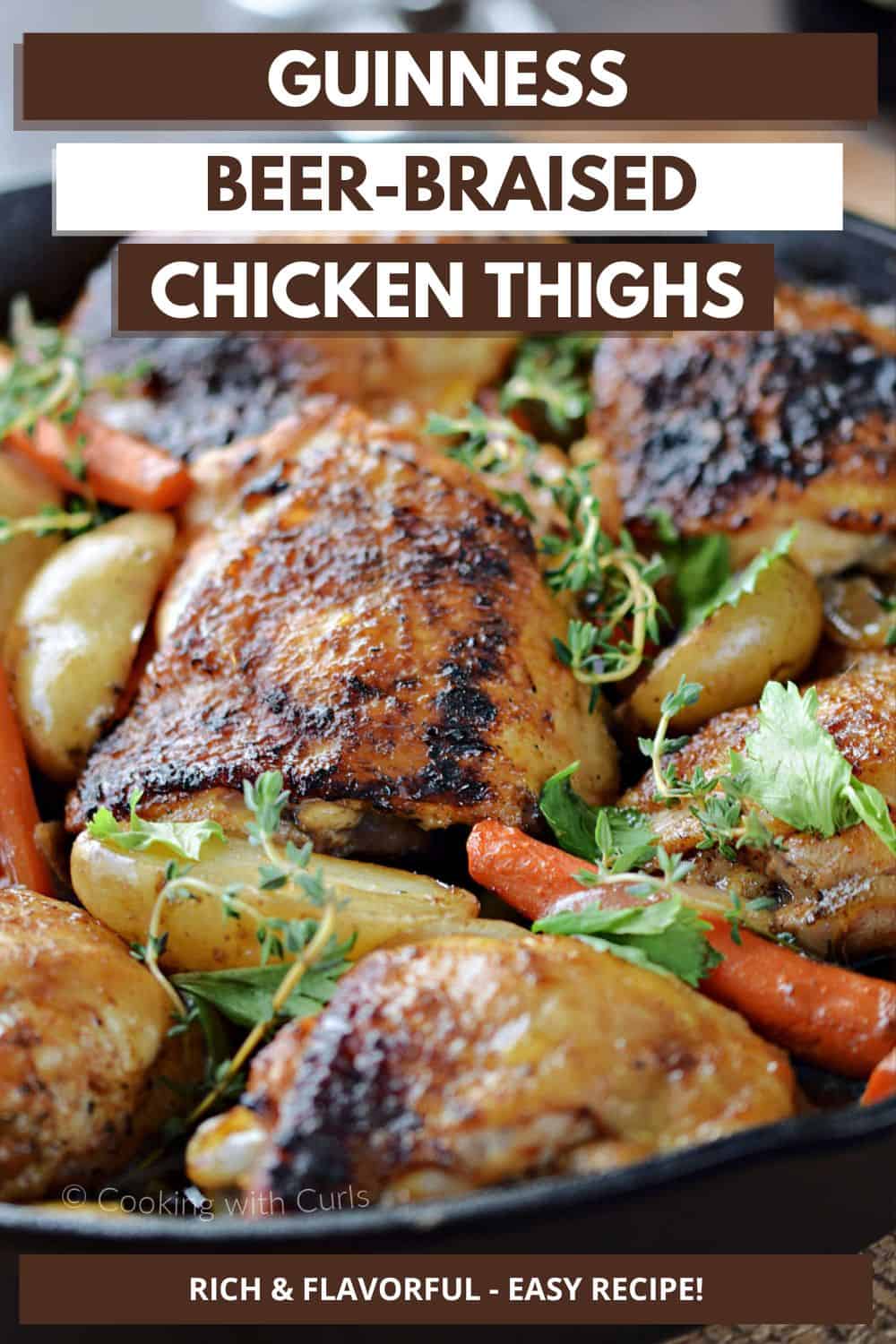 Guinness BeerBraised Chicken Thighs Cooking with Curls
