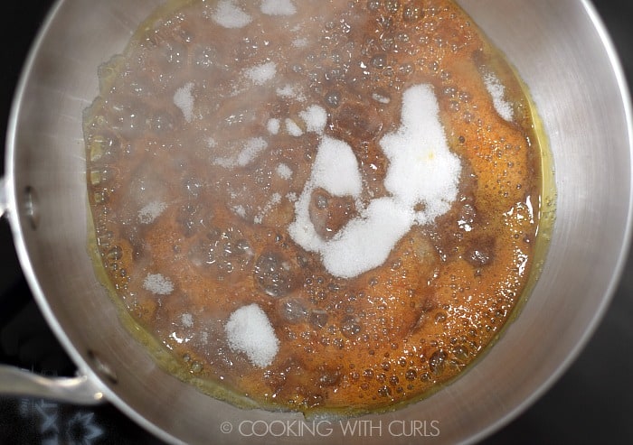 Caramelized sugar in a saucepan.