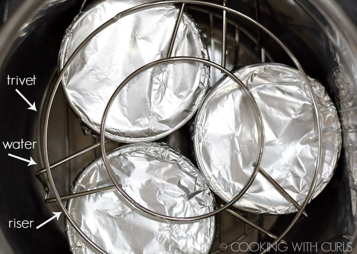Stack the foil covered ramekins in the Instant Pot liner.