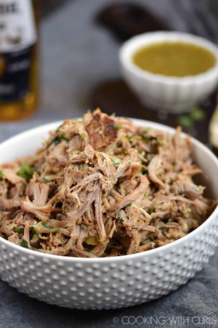 Instant Pot Salsa Verde Pork Cooking with Curls