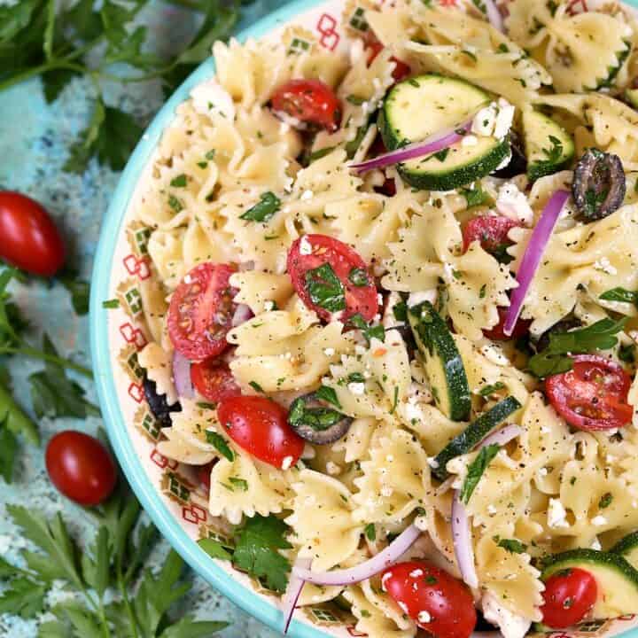 Mediterranean Pasta Salad Cooking with Curls
