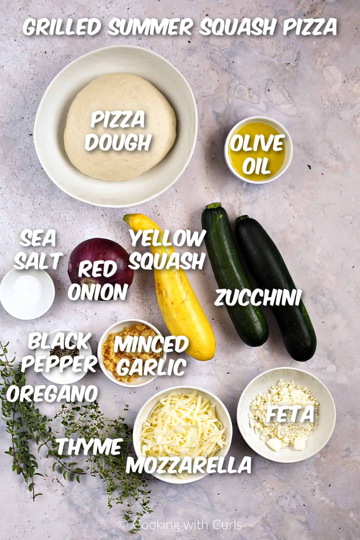 Ingredients to make grilled summer squash pizza. 