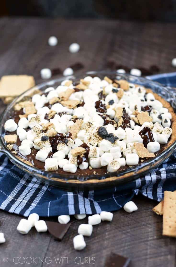 No campfire is required to make this cool and delicious S'mores Ice Cream Pie, although a blow torch is quite helpful!! © COOKING WITH CURLS