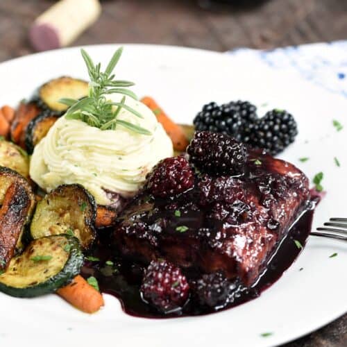 Blackberry Bourbon Glazed Salmon Cooking with Curls