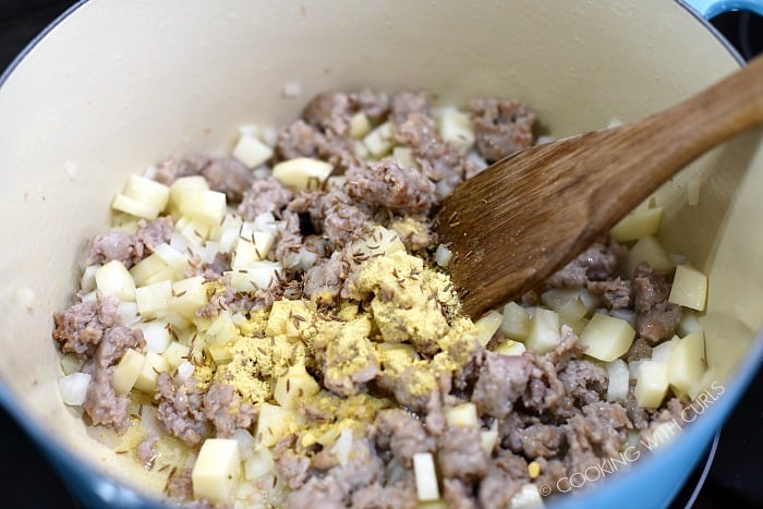 Add the seasonings and potatoes to the browned brats cookingwithcurls.com