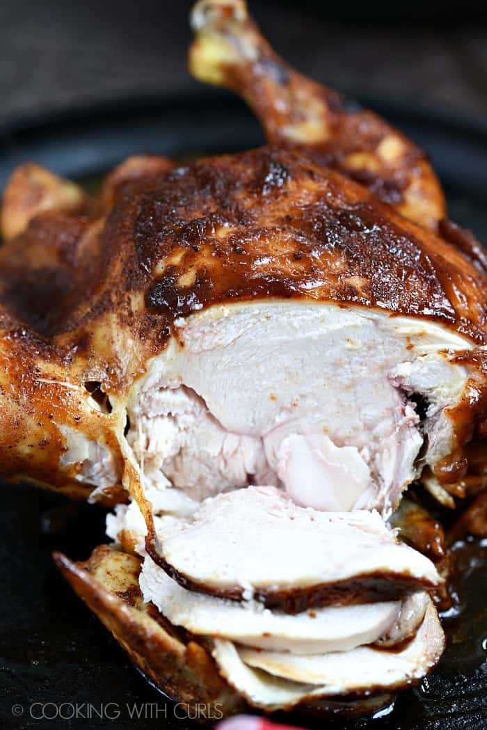You will have this juicy, whole Instant Pot BBQ Chicken on the table in no time! cookingwithcurls.com