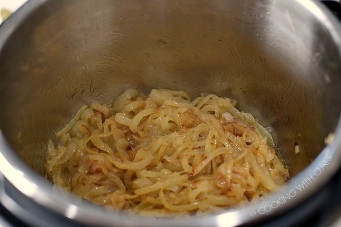 Caramelized onions in the pressure cooker.