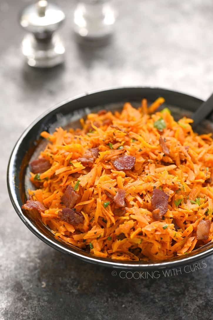 Shredded Carrots with Bacon is the perfect side dish for any meal! cookingwithcurls.com