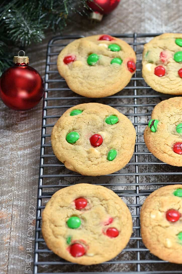 These White Chocolate M&M Cookies are super easy to make, they're soft and chewy, and everything you could want in a holiday cookie! cookingwithcurls.com