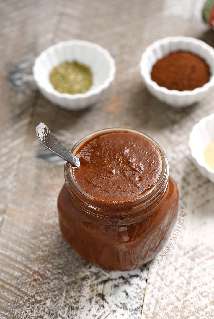 This Easy Enchilada Sauce is made using simple, pantry ingredients in about 15 minutes. It is gluten-free, Keto, Paleo and Whole30 compliant! cookingwithcurls.com