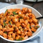 Make yourself a big batch of Oven Roasted Sweet Potatoes at the beginning of the week, then just reheat them just before serving! cookingwithcurls.com