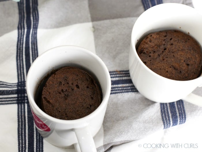 Keto Chocolate Mug Cakes baked in two different styles of mugs