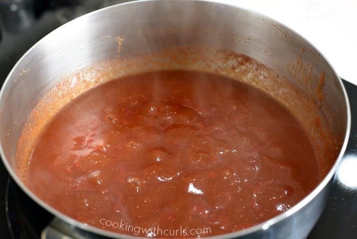 Simmer Sugar Free BBQ Sauce in a saucepan