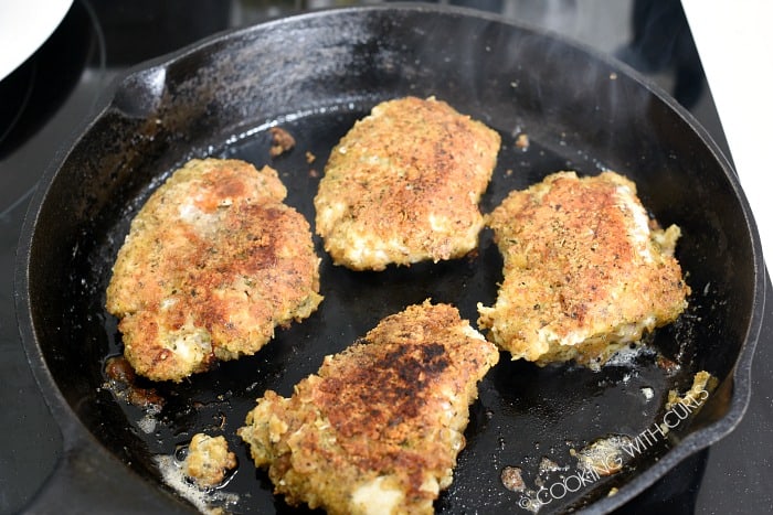 cook the Parmesan crusted chicken breasts in a skillet 