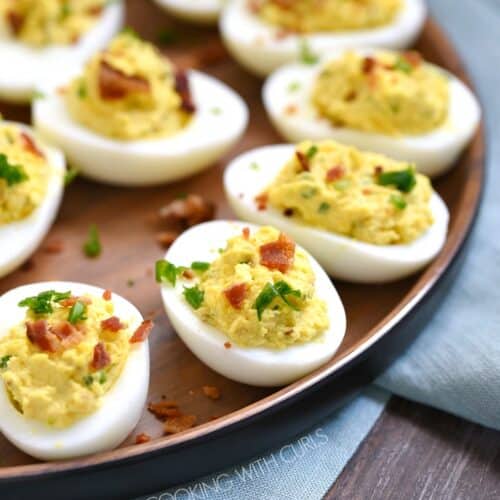 Bacon Ranch Deviled Eggs - Cooking with Curls