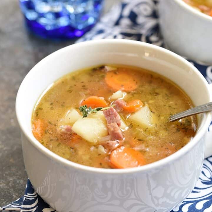 Instant Pot Ham Bone and Potato Soup Cooking with Curls