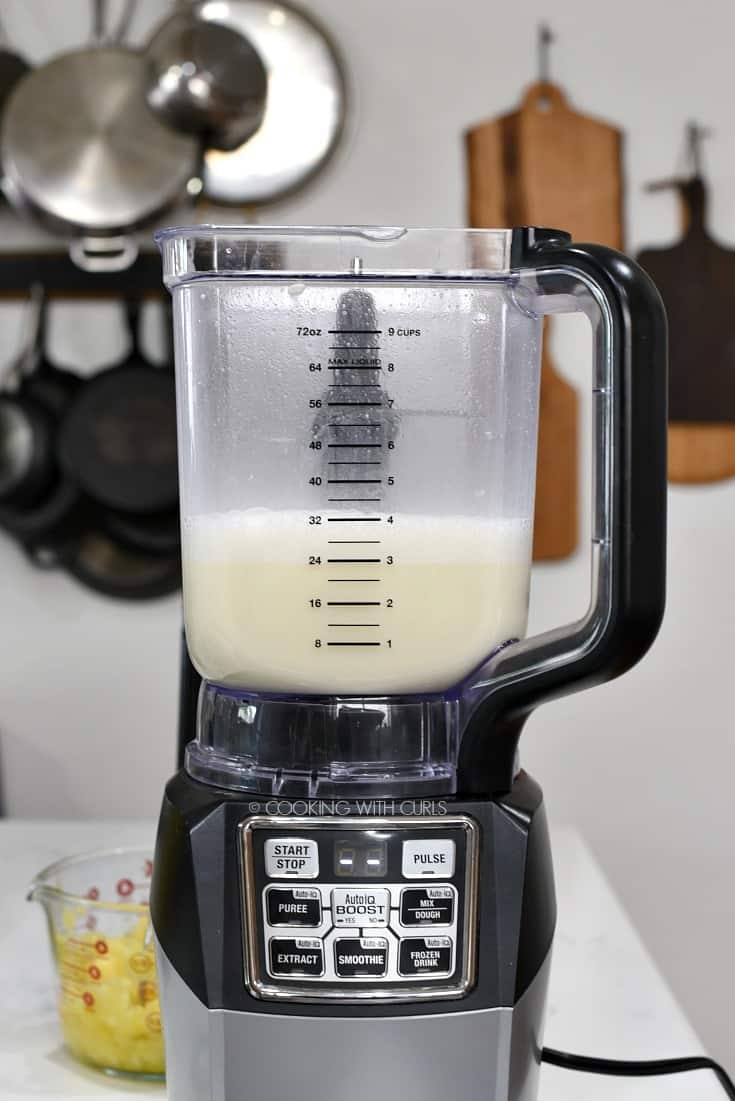 A Traditional Pina Colada recipe blended in a blender
