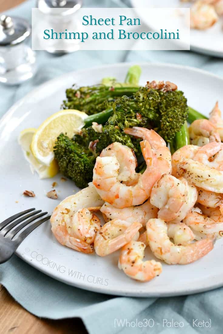 Sheet Pan Shrimp and Broccolini Cooking with Curls