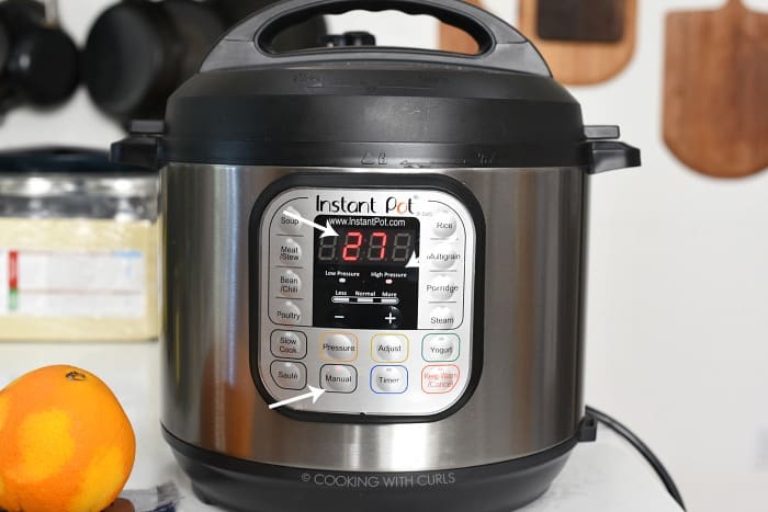 Instant Pot set for 27 minutes on Manual High Pressure