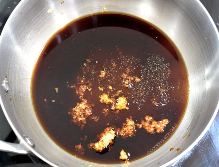 Teriyaki sauce ingredients in a saucepan 