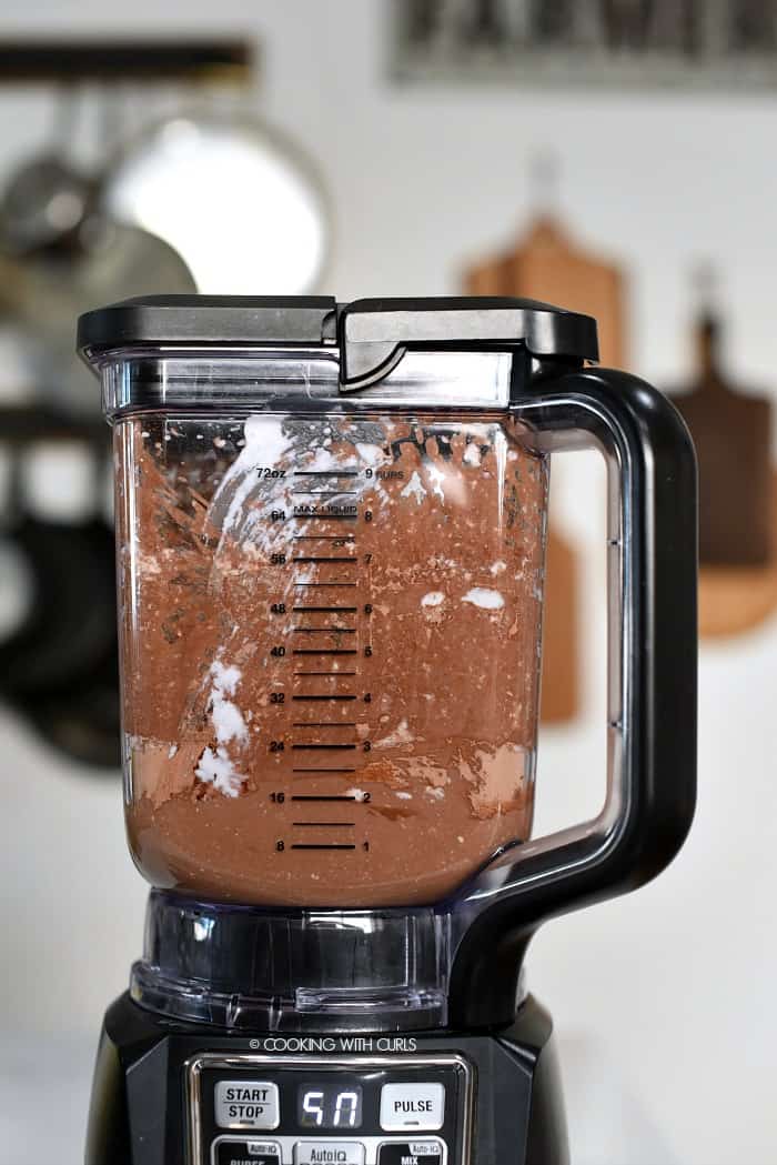 Peppermint Mocha Coffee Creamer being blended in a blender