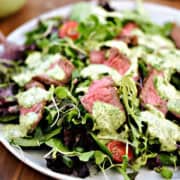 Steak salad with creamy cilantro lime dressing.