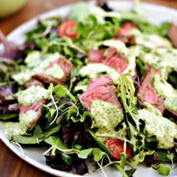 Steak salad with creamy cilantro lime dressing.