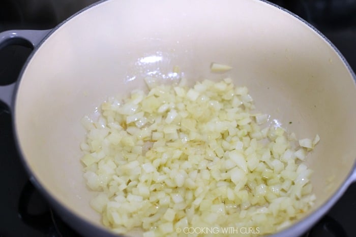 Diced onions sauteed in a large pot
