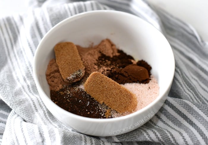 Cafe Mocha Dry Rub ingredients in a small white bowl. 