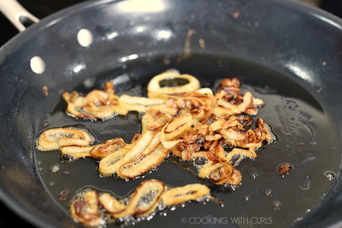 Caramelized onions in a non-stick skillet.