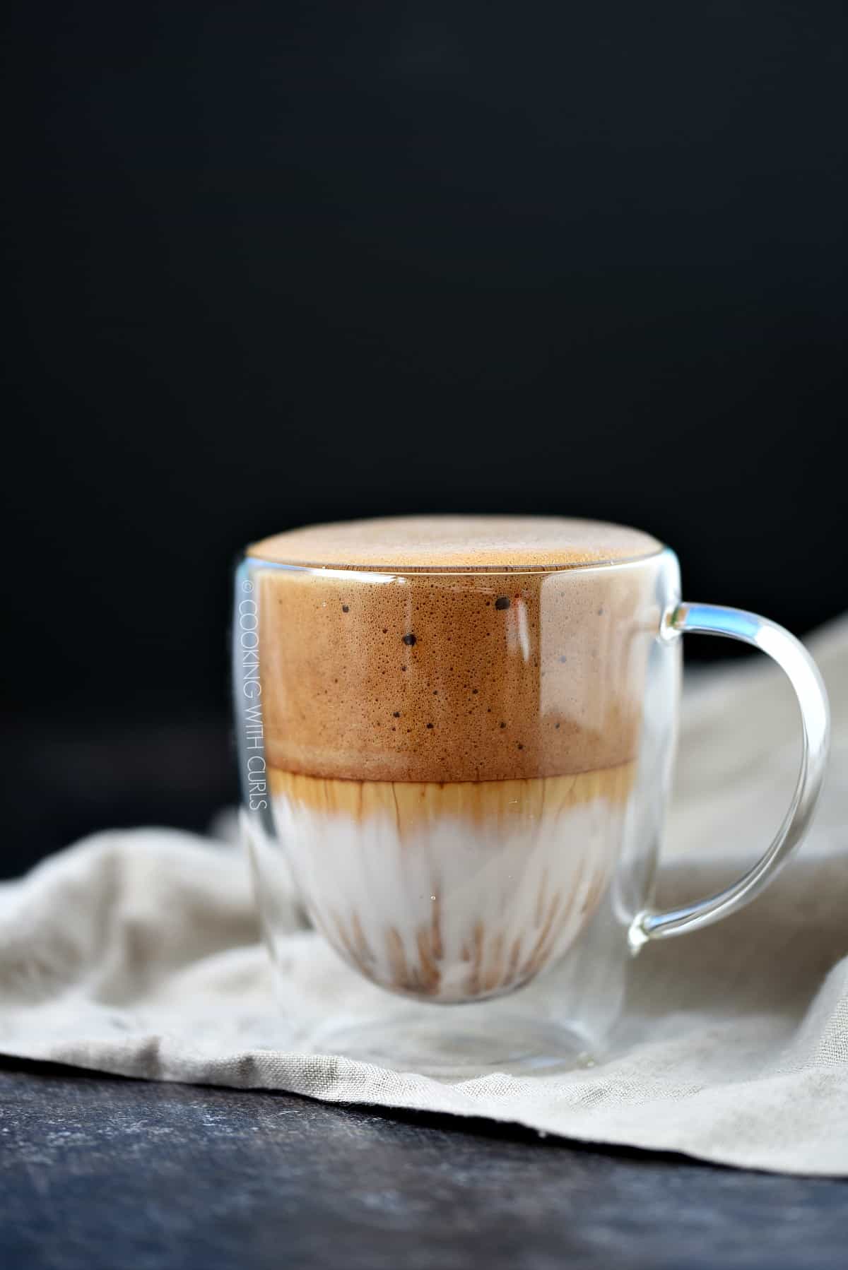 Keto version of a Whipped Dalgona Coffee made with Swerve and unsweetened vanilla almond milk. 