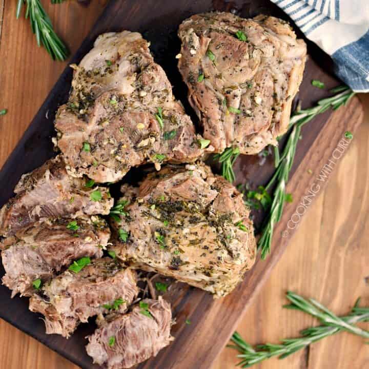 Instant Pot Rosemary Garlic Pork Roast Cooking with Curls