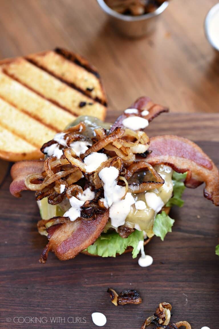 Grilled Double Bacon Burgers Cooking with Curls
