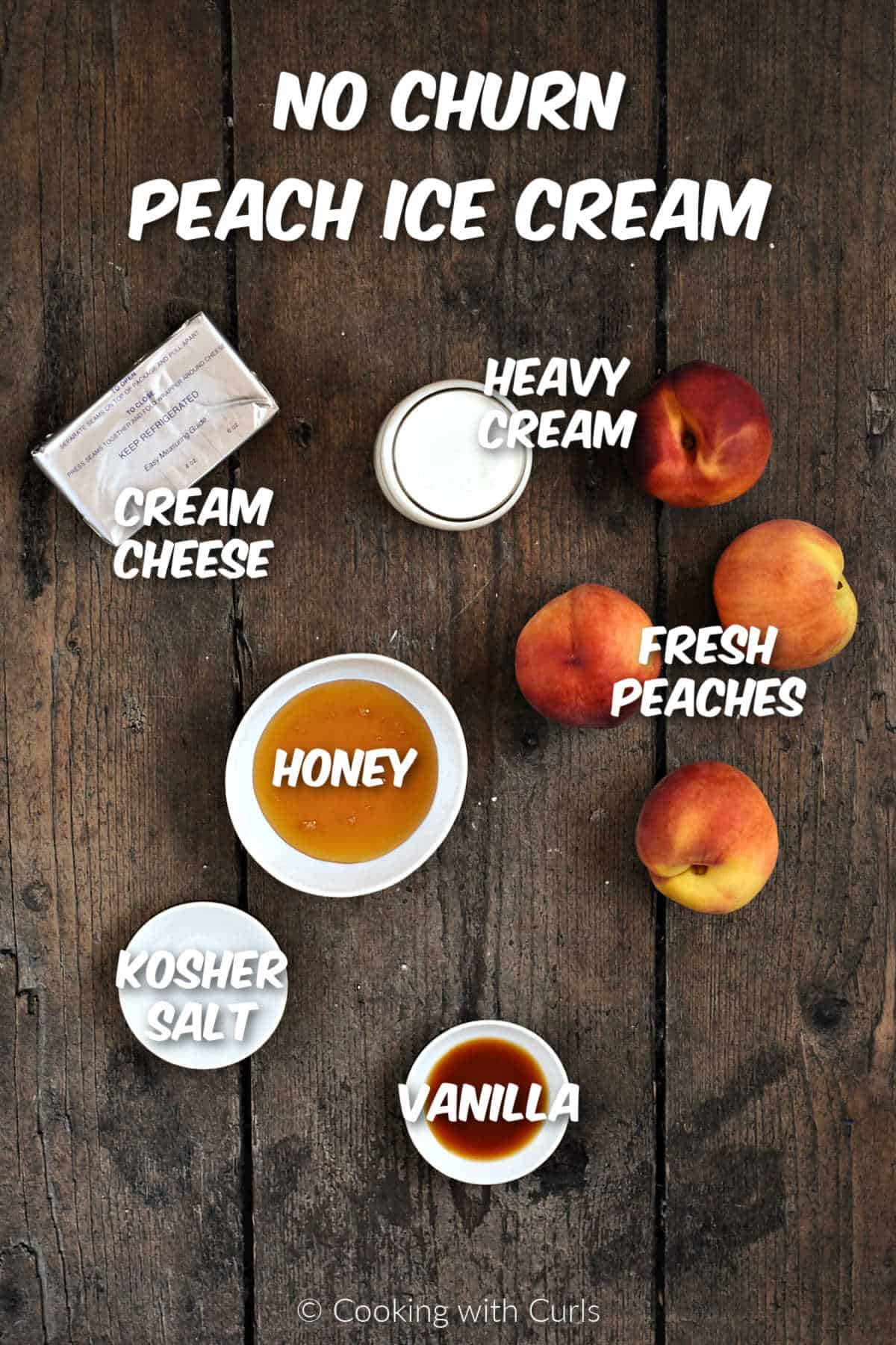Ingredients to make no churn peach ice cream.