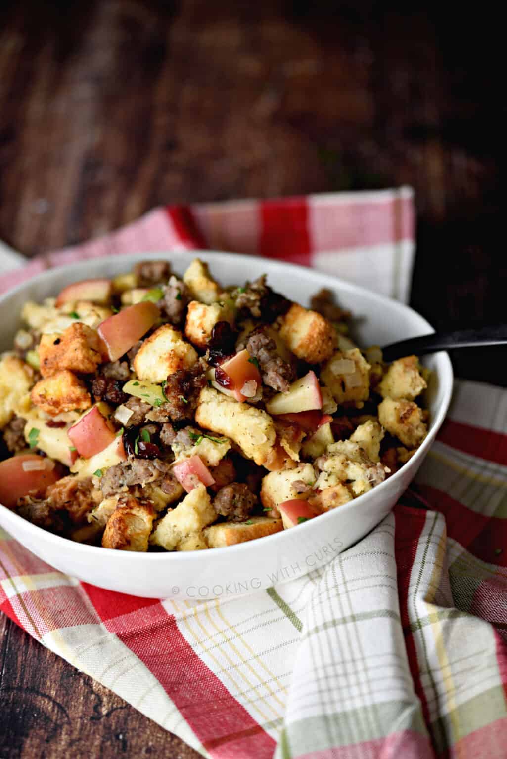 Sausage Apple and Cranberry Stuffing - Cooking with Curls