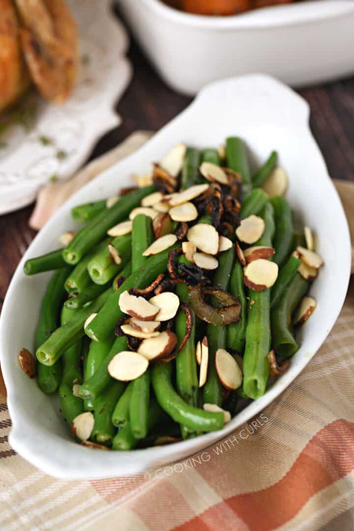 Green Beans with Caramelized Shallots and Almonds Cooking with Curls