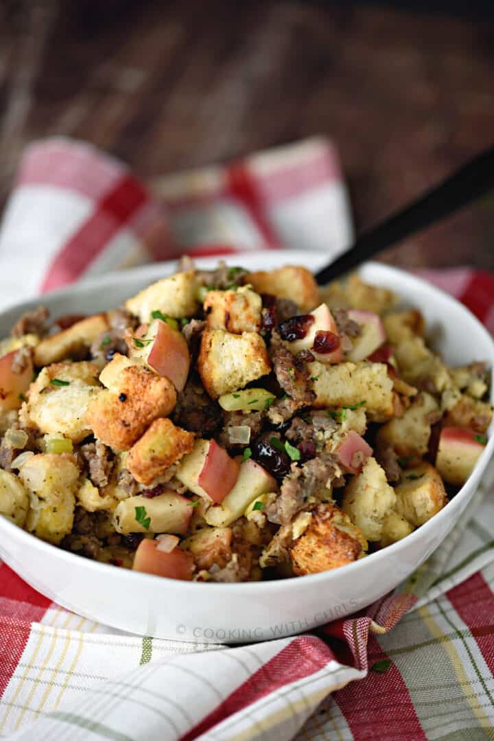Sausage Apple and Cranberry Stuffing - Cooking with Curls