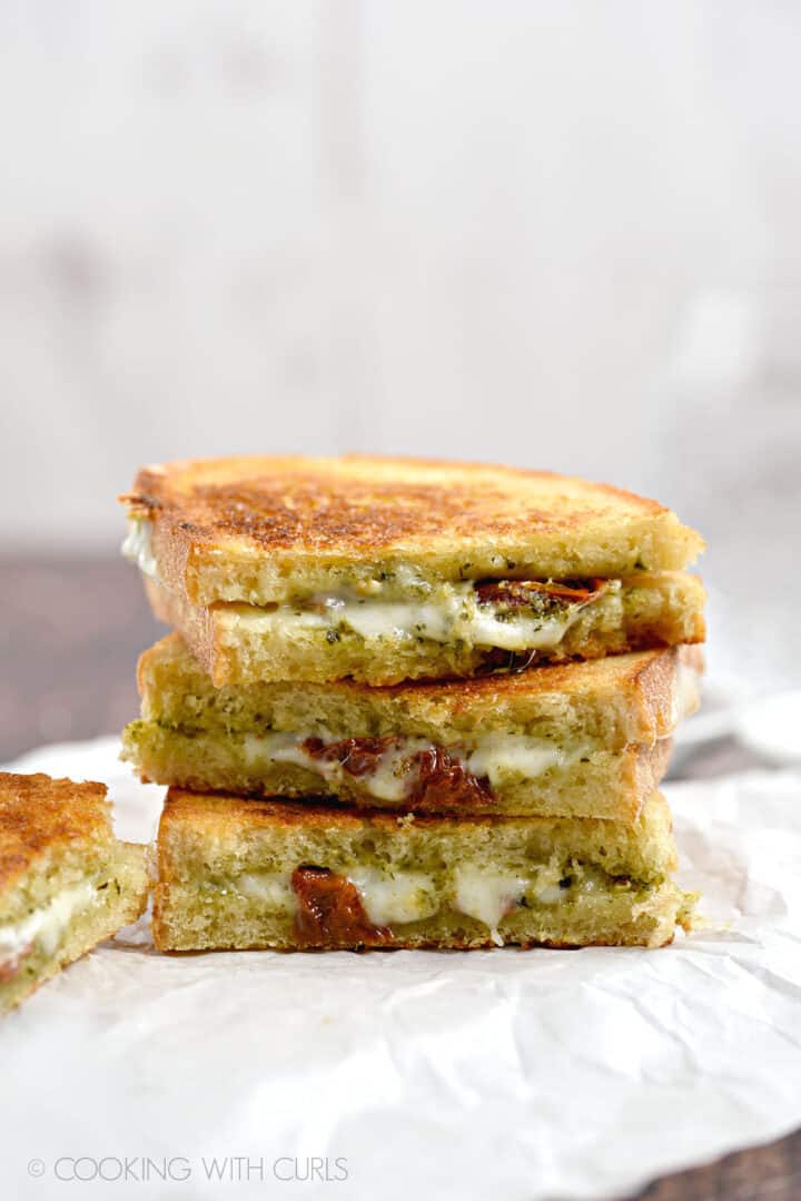 Pesto Grilled Cheese Cooking with Curls