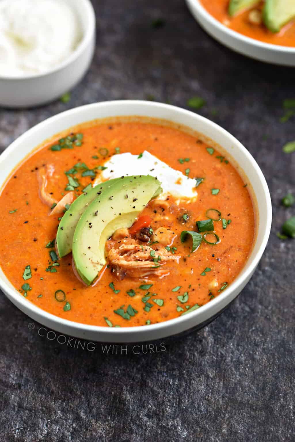 Instant Pot Creamy Chicken Enchilada Soup Cooking with Curls