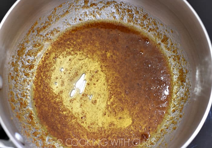 Melted butter and brown sugar in a saucepan. 