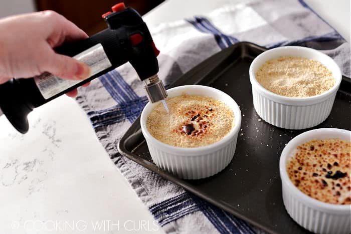 A blow torch melted the sugar topped creme brulee. 
