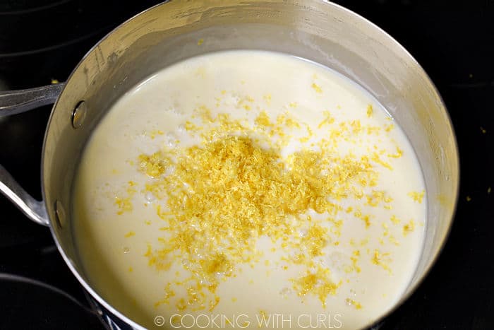 Lemon zest added to the curdled cream mixture. 